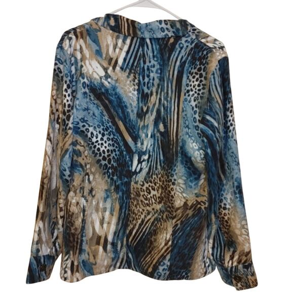 Chico's Size 1 Blazer Animal Print Faux Suede Soft Blue Tan Unique Eccentric Top - Picture 2 of 10